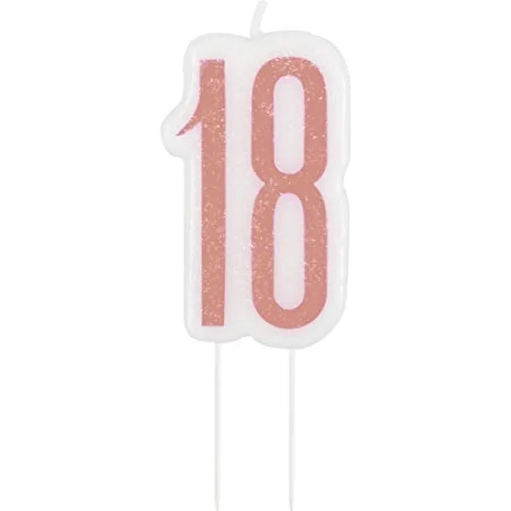 Unique Party Supplies 84982 Kerze zum 18. Geburtstag - Glitzer-Roségold-Geburtstag