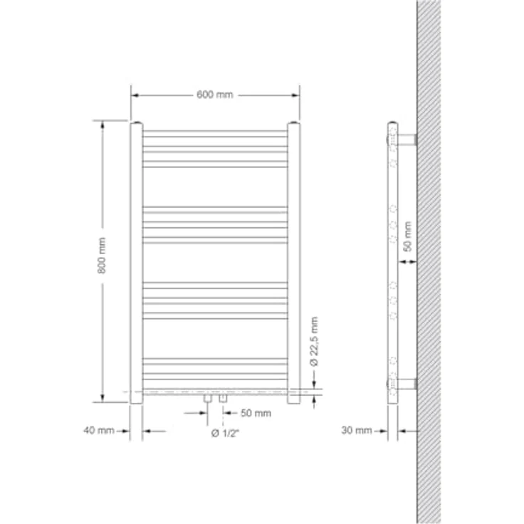 LuxeBath Badheizkörper 600x800 mm Weiß, Gerade mit Mittelanschluss und 440 Watt Wärmeleistung – Bild 2
