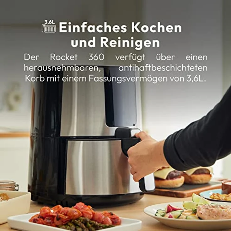 MasterPRO Rocket 360 | Hot Air Fryer | 3.6 L Capacity and 1500 W Power | LED Touch Screen and Non-Stick Coated Basket | Deep Fryer | Adjustable Temperature 80-200ºC – Bild 3