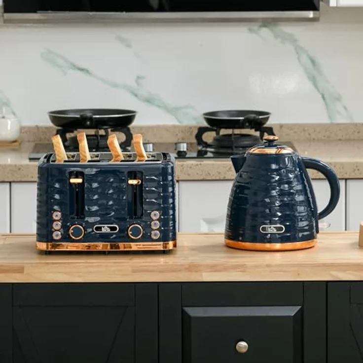 HOMCOM Kocher-Toaster-Set, 1,7 L Wasserkocher und 4-Scheiben-Toaster, Blau, mit präziser Temperaturregelung und sieben Bräunungsstufen – Bild 6