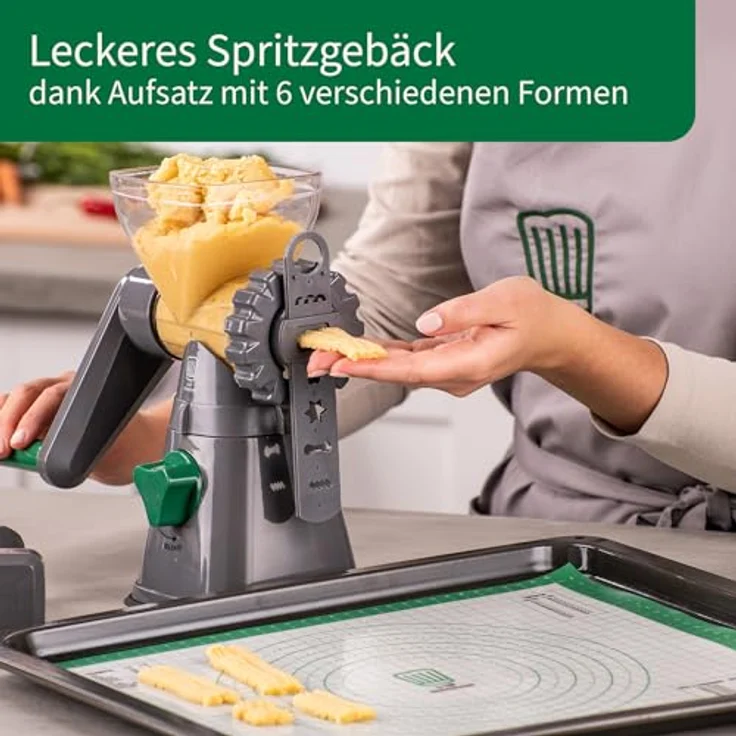 Chefkoch trifft Fackelmann Fleischwolf mit Gebäckvorsatz, 2 Lochscheiben & 6 Formen, robustes ABS-Gehäuse und scharfe Edelstahlklinge – Bild 5