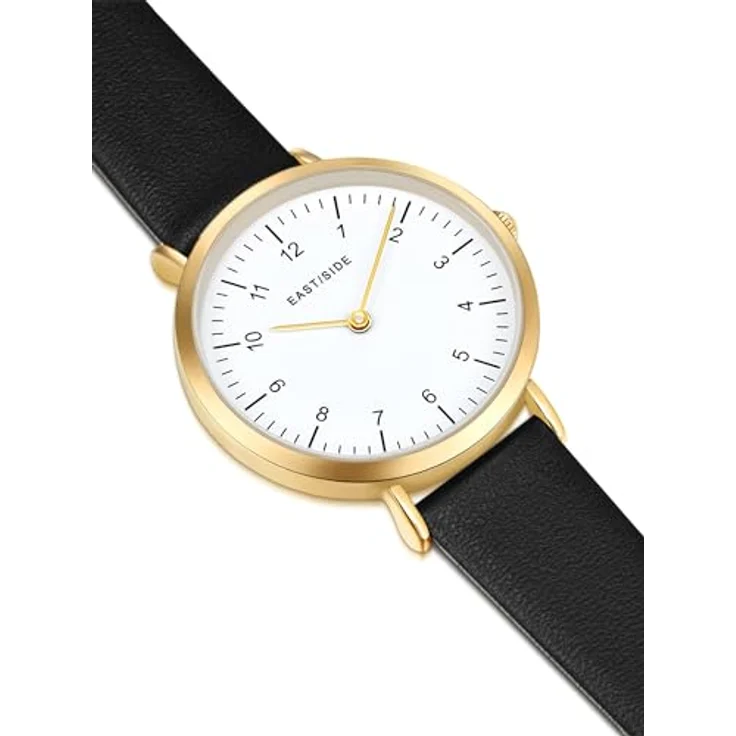 Eastside Damen Uhr 10080077, Analog Quarzwerk mit schwarzem Echtlederarmband, 32,1 mm Gehäuse, spritzwassergeschützt – Bild 5