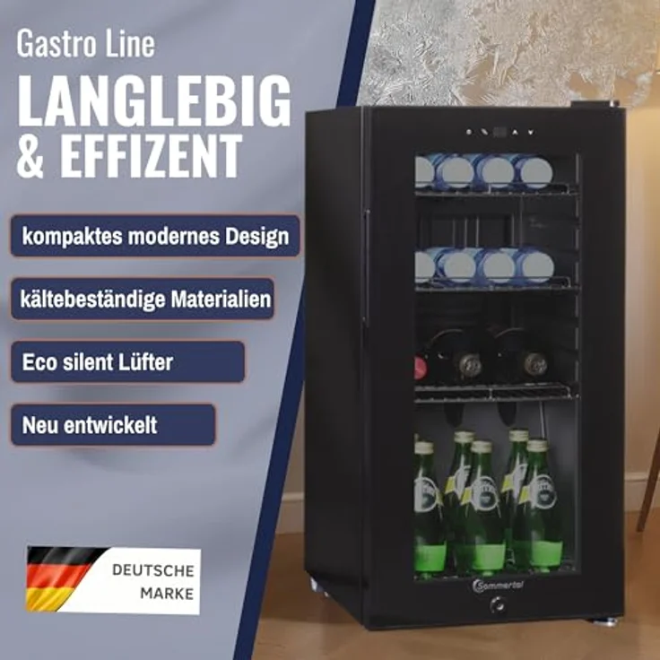 Sommertal Getränkekühlschrank GK50, 50L, 76 cm hoch, Touchscreen, Schloss, schwarz, energiesparend und leise – Bild 4