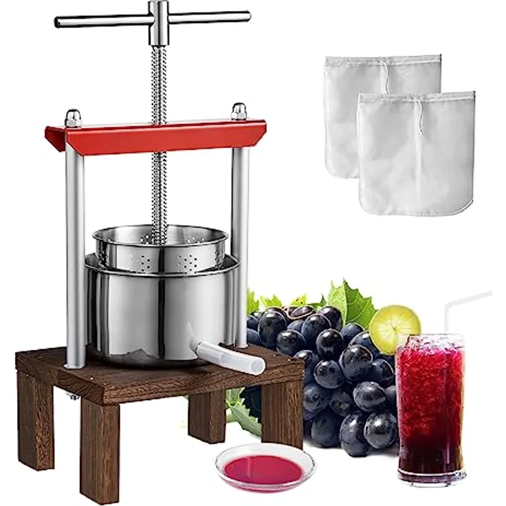 VEVOR 2 L Obstpresse Apfelpresse Fruchtpresse mit Ständer, Beerenpresse 14 x 13 cm Apfelpresse Manueller Entsafter Fruchtpresse Mechanische Zelkova-Holz Presse Geeignet für Saft Fruchtpüree usw.