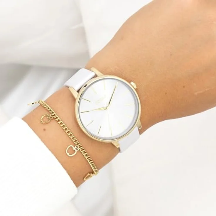 Oozoo Timepieces C11290 Damen Uhr, edle Analog-Armbanduhr mit hochwertigem Lederarmband in gold light grey/gold, 42mm Gehäusegröße, spritzwasserdicht bis 2 Bar, inkl. Geschenkverpackung – Bild 4