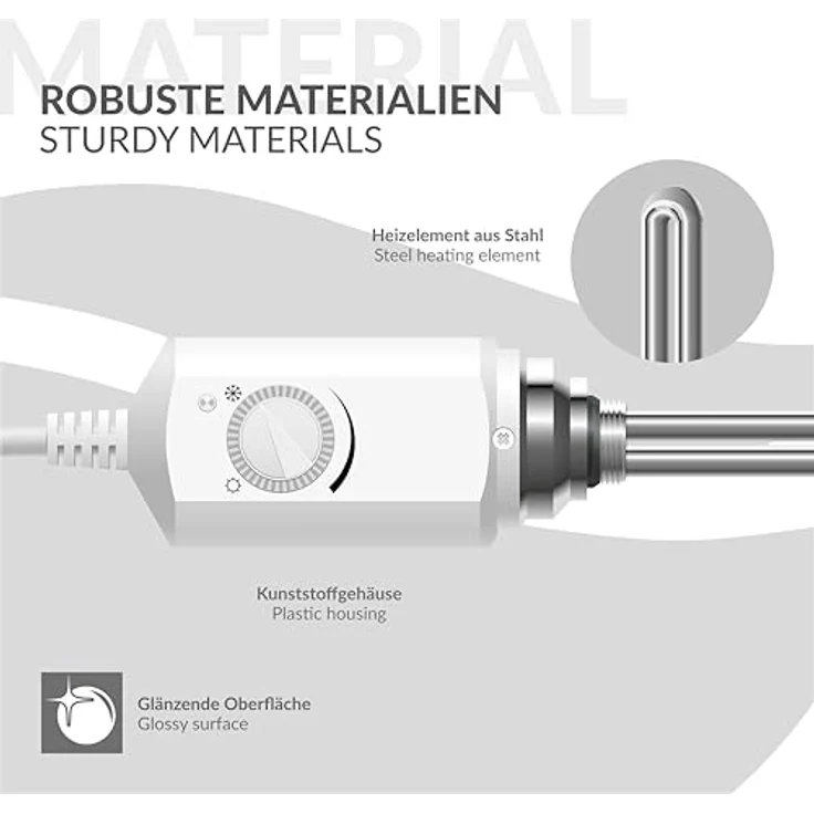 LuxeBath Badheizkörper 750x1500mm Weiß gerade, Heizstab 1200W, platzsparendes Design, hohe Wärmeleitfähigkeit – Bild 8