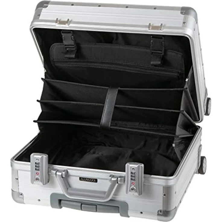 ALUMAXX 45172 Businesstrolley Gemini, Rollkoffer Aluminium, Reisekoffer mit Overnight Fach, Trolley mit 4 Leichtlaufdoppelrollen 360°, Silber, 42,5 x 40 x 21 cm – Bild 2