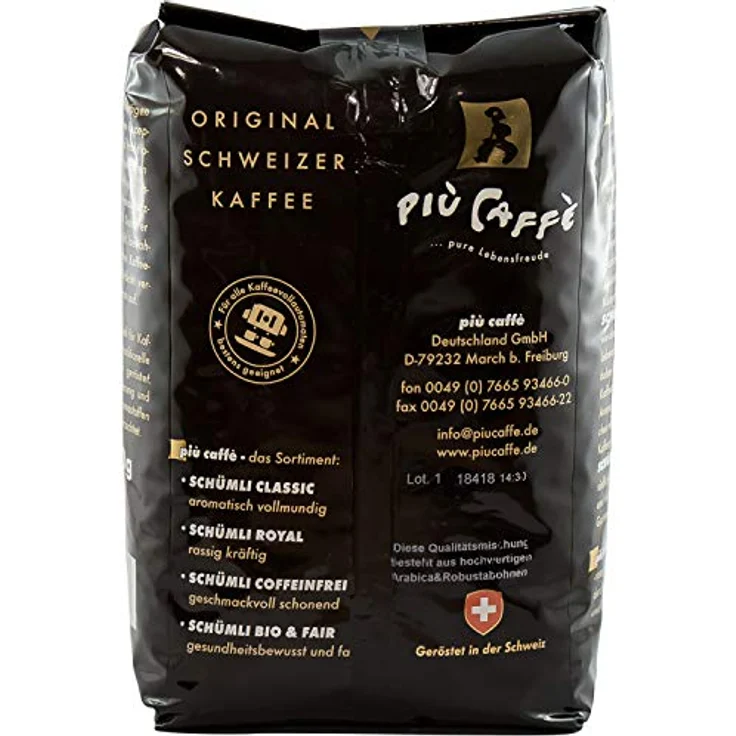 più caffè Café Crème Kaffeebohnen, würzig, kräftig, intensiv und gehaltvoll, Arabica und Robusta, Schweizer Trommelröstung, ganze Bohnen für Vollautomaten Schümli Royal 1 kg – Bild 2