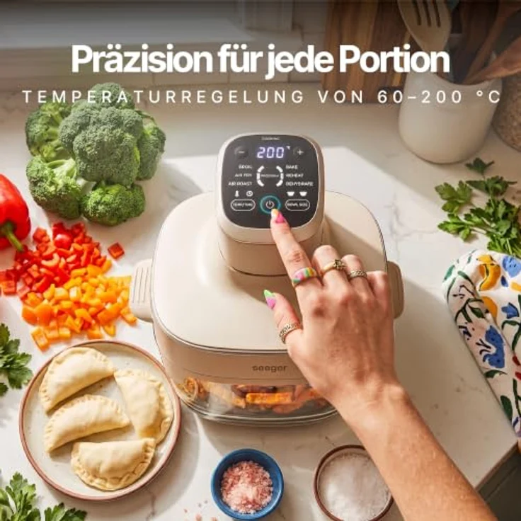 Seeger ClearFry Glas Heißluftfritteuse, 6 Zubereitungsfunktionen, PFAS-frei, 2 Glasbehälter (4,5 L + 2,5 L), Temperatur von 60°C bis 200°C – Bild 3