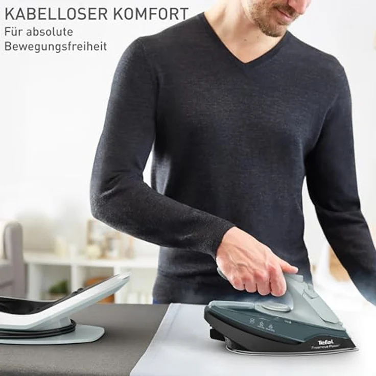 Tefal Freemove Power FV6670E0, kabelloses Dampfbügeleisen mit 2600 Watt, 40 g/Min. Dampfmenge, 220 g/Min. Dampfstoß, 250 ml Wassertank, Auto-Off und kratzfester Keramik-Bügelsohle, Eukalyptus – Bild 4