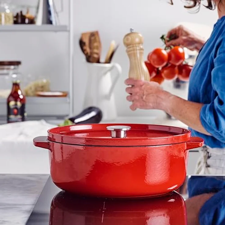 KitchenAid Cast Iron 30cm/5,6L Ovaler Kasserolle mit Deckel, PFAS-freie Emaille, Induktion, Ergonomischer Griff,Ofenfest bis 260°C, Empire Red – Bild 3