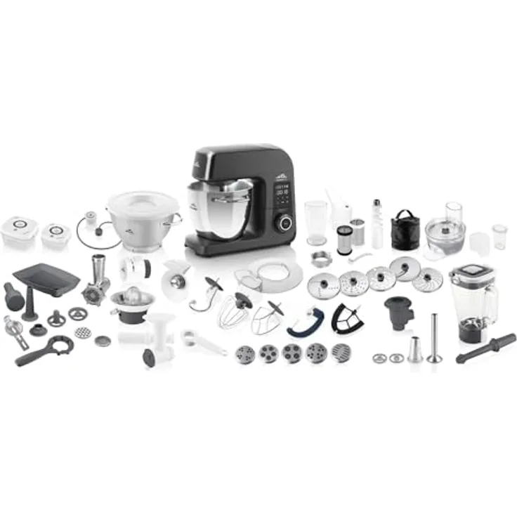ETA Küchenmaschine Gratus Kuliner II I Vollmetall I 12 Geschwindigkeiten I 6.7 l und 3.5 l Edelstahl Schüssel I 1700 W I integrierte Waage I LED-Display I reiches Zubehör