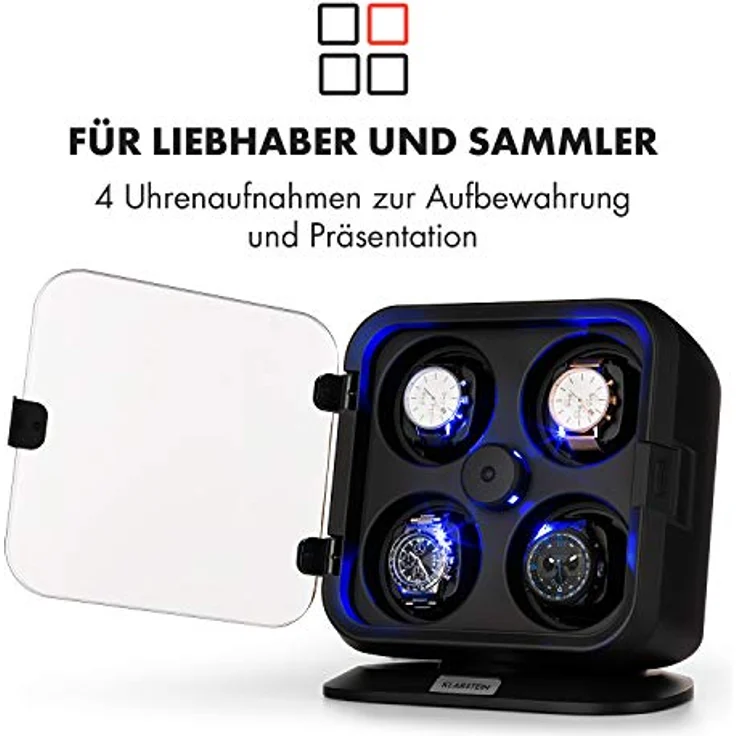 Klarstein Uhrenbeweger Clover, Automatikuhr Beweger mit vier Drehtellern und LED-Beleuchtung – Bild 4