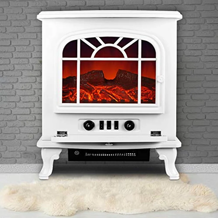 Deuba Heizlüfter, 2000 W, Elektrischer Kamin mit LED Kaminfeuer Effekt, weiß-grau – Bild 4