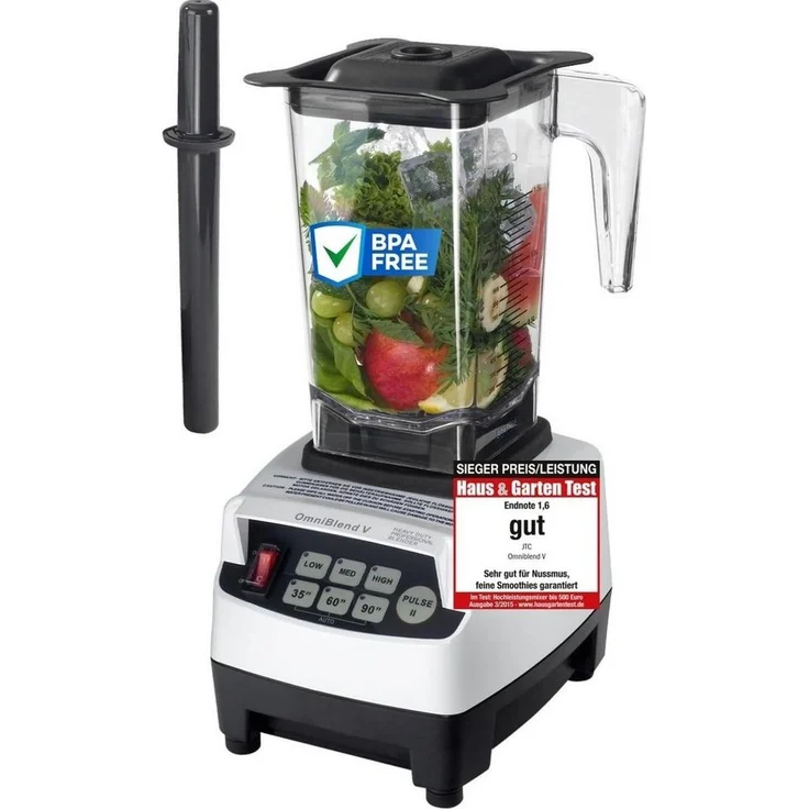 OmniBlend JTC OmniBlend V Hochleistungsmixer 1,5L, 1200 W, BPA-frei, 6 Klingen, 3 Geschwindigkeiten, vorprogrammierte Laufprogramme