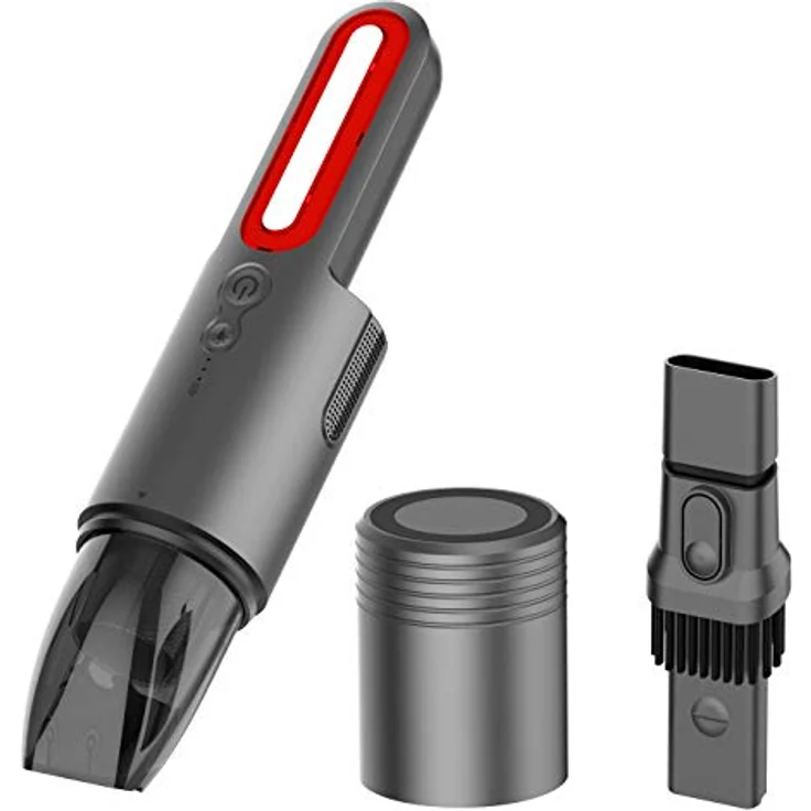 INF Handstaubsauger für Auto, wiederaufladbar, mit LED-Lampe, Grau, mit Zubehörteilen und SOS-Funktion – Bild 2