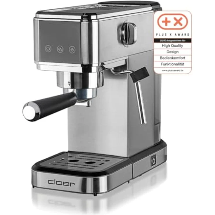 Cloer 5829 Espresso Siebträgermaschine, Espressomaschine mit Aufschäumer, 20 Bar Pumpe, schmales Design, 1-2 Tassen Espresso, Cappuccino, Latte Macchiato, Schwarz – Bild 3