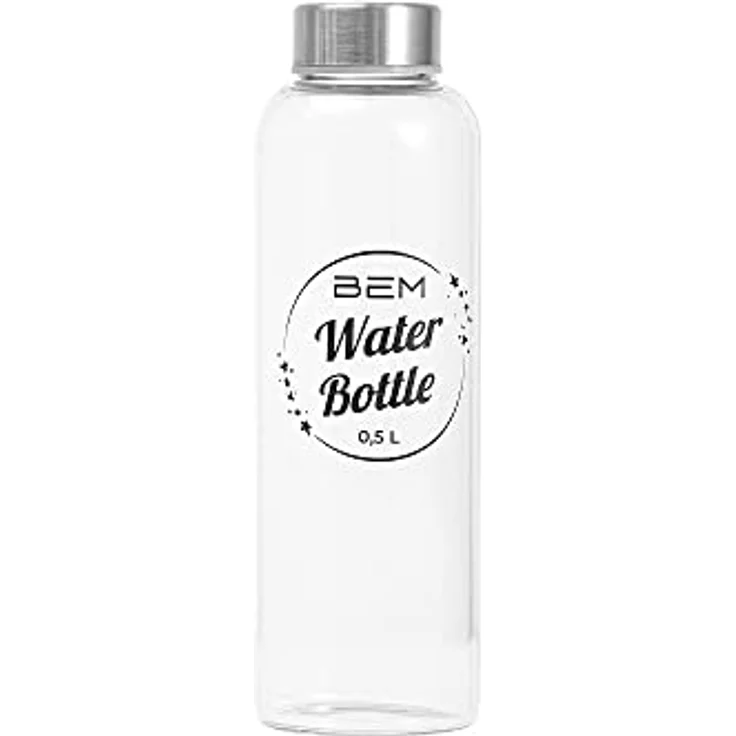 Water Bottle - Trinkflasche aus Glas mit Edelstahldeckel, 500ml, Spülmaschinenfest, Stoßfest, Silikonhülle, Borosilikatglas, robust – Bild 3