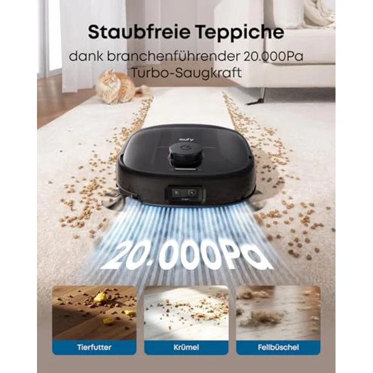 eufy Omni E25 HydroJet Saugroboter, 20.000Pa Turbo-Saugkraft, Wischfunktion, DuroSpiral Entwirrbürsten, CornerRover Arm, All-in-One-Station, für Tiere & Kinder – Bild 3