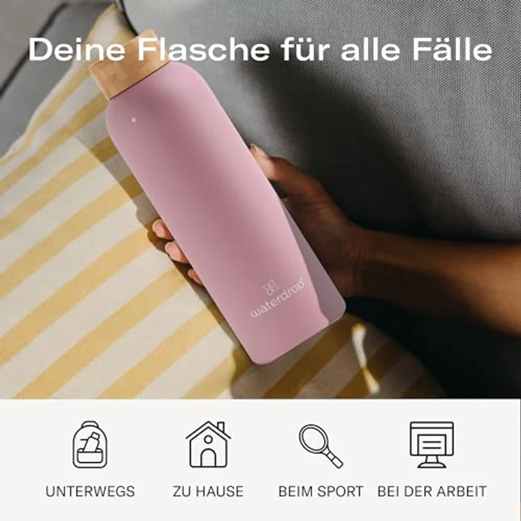 waterdrop MICRODRINK Steel Bottle 600ml isolierte Trinkflasche auslaufsicher | Thermosflasche 24h kalt, 12h heiß | doppelwandige Edelstahl Wasserflasche | bruchsicher | Kohlensäure geeignet – Bild 3