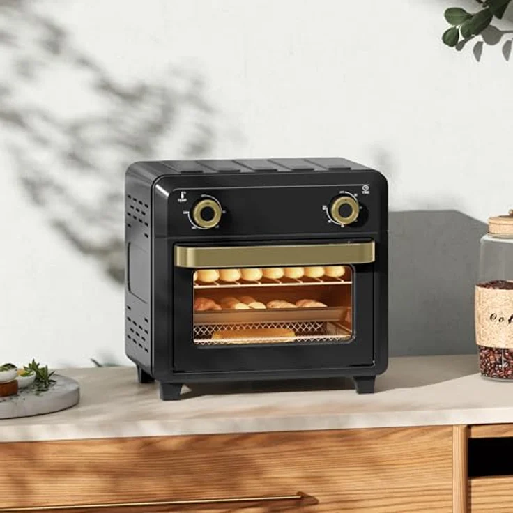 HOMCOM Minibackofen mit Umluft, 10L Heißluftfritteuse, 60-Min-Timer, 80-230℃, 3 Einschubebenen, spülmaschinenfestes Zubehör, 1000W, schwarz – Bild 2