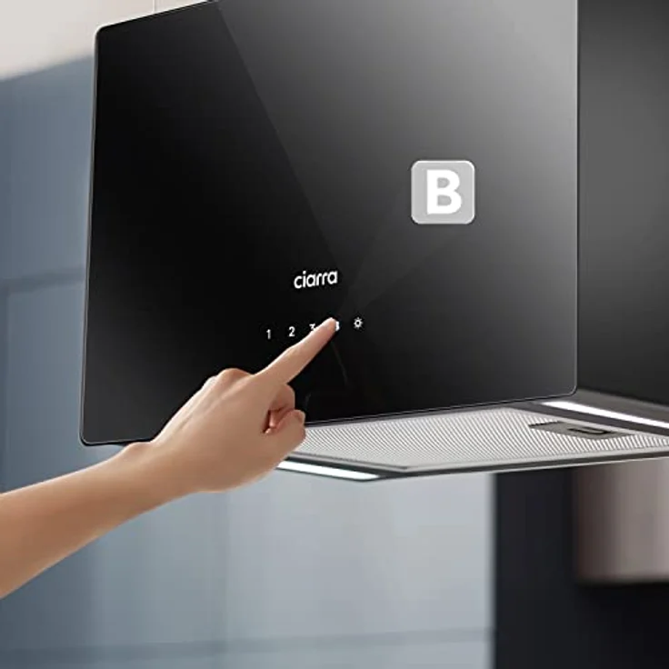 CIARRA CBCB4850 A+++ Inselhaube Umluft Dunstabzugshaube 48cm mit Smart Wi-Fi App, 700m³/h, 4 Stufen Booster, Glas, schwarz, inkl. Aktivkohlefilter CBCF003 – Bild 5