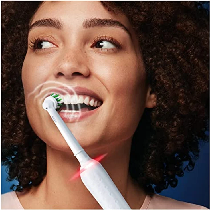 Oral-B PRO 3 3500 Elektrische Zahnbürste/Electric Toothbrush, mit 3 Putzmodi und visueller 360° Andruckkontrolle für Zahnpflege, Reiseetui stripes, Geschenk Mann/Frau, Designed by Braun, weiß – Bild 1