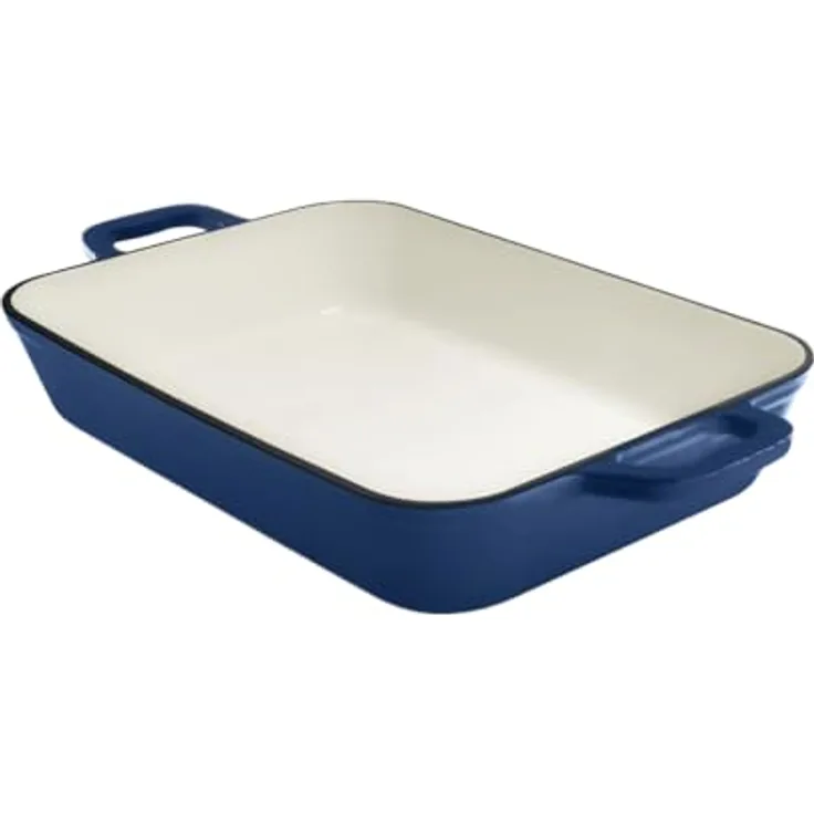 GRAND FEU Emaillierter Gusseisen-Bräter zum Backen, Schmoren und Braten - Auflaufform aus Gusseisen mit Emaille-Beschichtung - Fassungsvermögen 3.2L, Blau