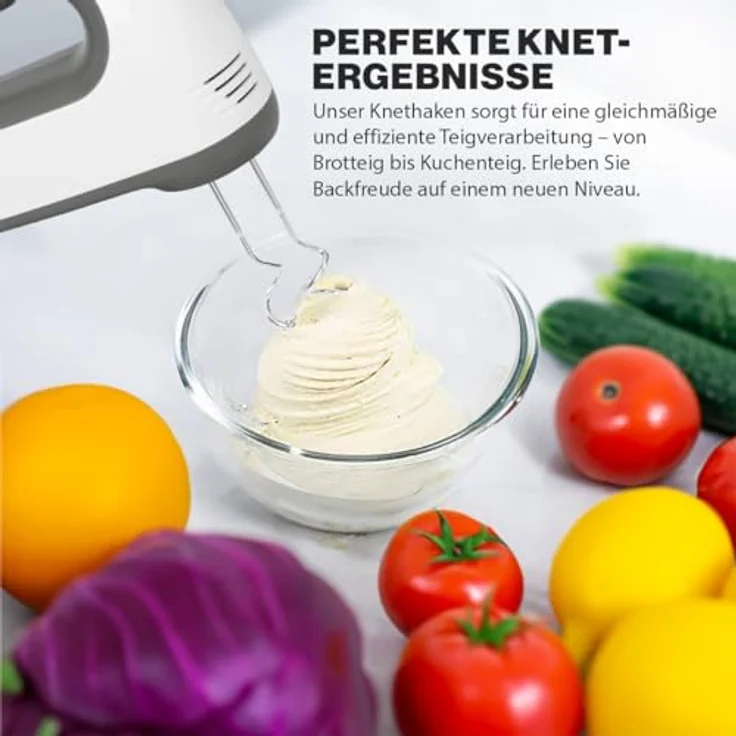 Clatronic HM 3775 Handmixer, 400 Watt, 5 Geschwindigkeiten, Besteck-Auswurftaste, Turbostufe, Kunststoff, weiß-grau – Bild 5
