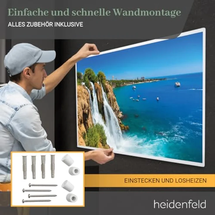 Heidenfeld Infrarotheizung bedruckt Heizkörper Flachheizung Heizpaneel, 1000 Watt Strand3, Infrarotheizung – Bild 5