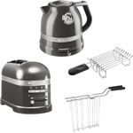 KitchenAid Toaster KitchenAid Artisan Wasserkocher, Bagelfunktion, Warmhalte-Funktion, Brötchenaufsatz, 2 Scheiben, chrom/schwarz