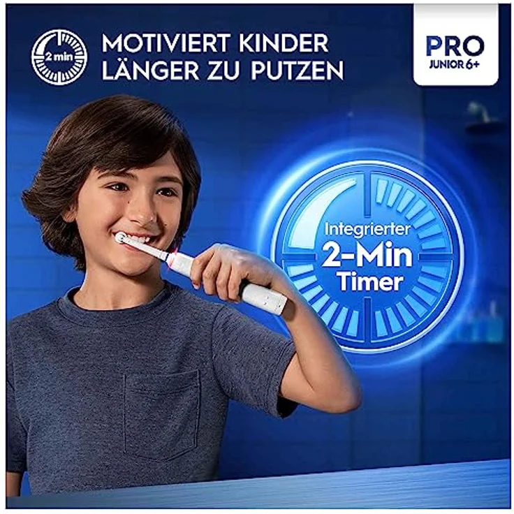 Oral-B Junior Pro Frozen Elektrische Zahnbürste/Electric Toothbrush für Kinder ab 6 Jahren, 2 Aufsteckbürsten, 360°-Andruckkontrolle, 3 Putzmodi inkl. Sensitive Zahnpflegee, Timer, weiß – Bild 3