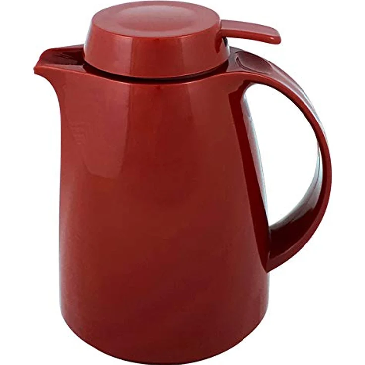 Helios Servitherm Kunststoff-Isolierkanne, hochglanzrotes Design, 0,3 Liter, Einhandbedienung, Qualitätsglas-Einsatz, 5 Jahre Warmhaltegarantie – Bild 2