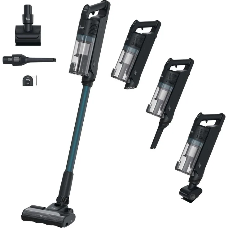 Hoover HF1M10P 011, Beutelloser Stabstaubsauger mit 50 Minuten Akku-Laufzeit, schwarz-grün, LED-Bürste
