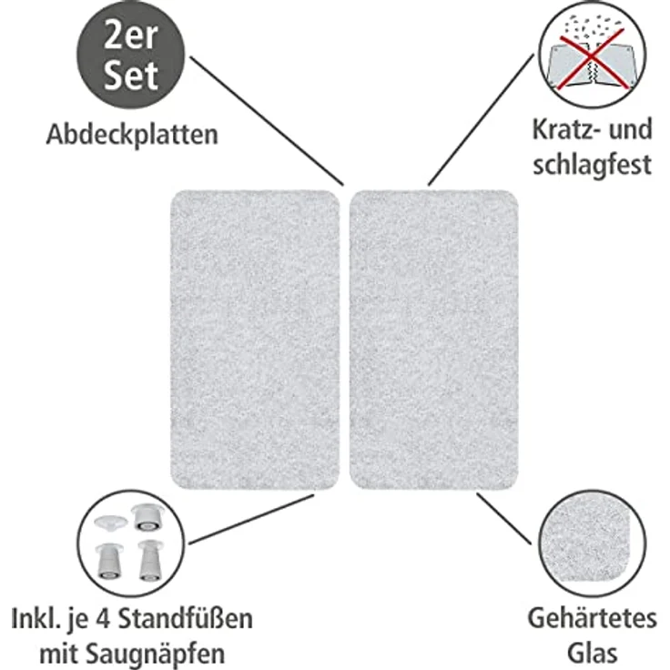 Wenko Herdabdeckplatte Universal, 2er Set Herdabdeckung für alle Herdarten, Gehärtetes Glas, 30 x 52 cm, mehrfarbig – Bild 2