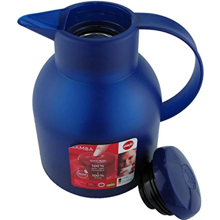 Emsa 504231 Samba Isolierkanne (1 Liter, Quick Press Verschluss, 12h heiß, 24h kalt) blau transluzent – Bild 2