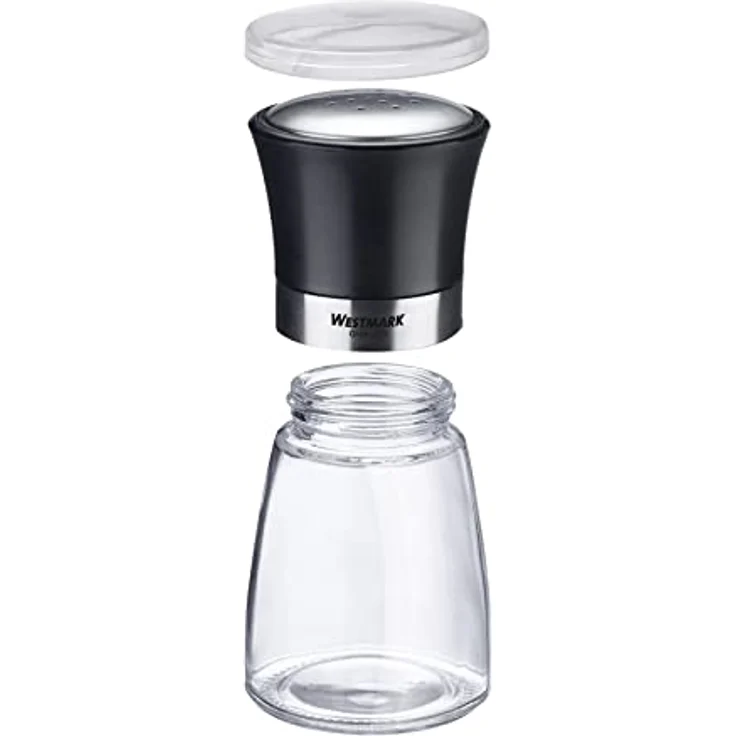 WESTMARK Gewürzstreuer »Blacky«, Salz- / Pfefferstreuer aus Glas und Edelstahl mit Aromadeckel, transparent/schwarz/silber, 13.2 cm hoch – Bild 5