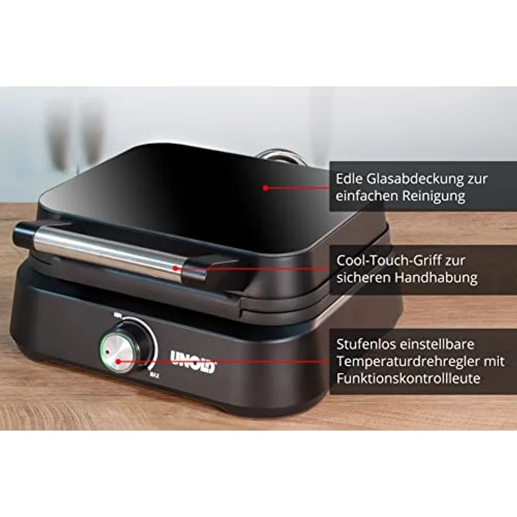 Unold 48275 Belgisches Waffeleisen Brüssel | Doppel-Waffelautomat mit zwei antihaftbeschichteten Platten für 2 belgische Waffeln in Originalgröße 1.500 Watt Schwarz – Bild 4
