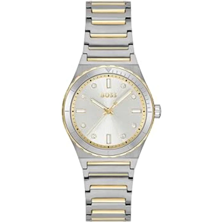 BOSS Quarzuhr CANDOR LADIES SPORT 1502790, Damenuhr mit analoger Anzeige, Edelstahlarmband in Silber und Gold, Zifferblatt mit Glassteinen, spritzwassergeschützt – Bild 1