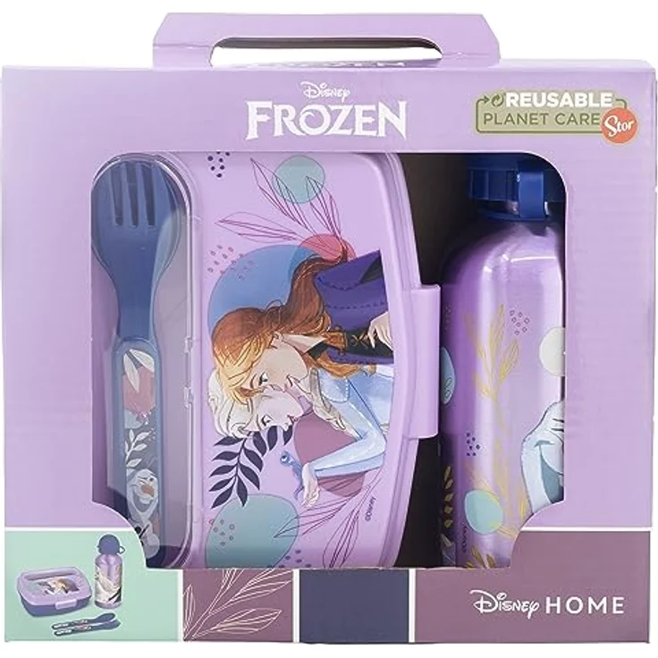 Disney Frozen Trust The Journey Lunchbox 4er Set, 4-teilig mit Aluminiumflasche und großer Snackbox für Kinder, Geschenkbox – Bild 2