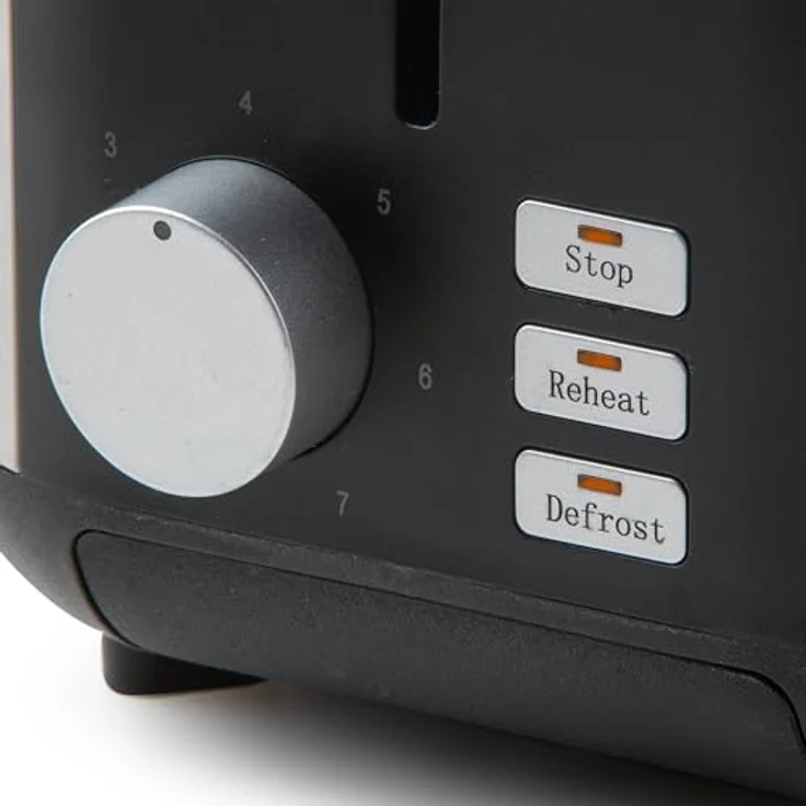 DOMO DO967T Toaster Langschlitz - für 4 Toasts - mit eingebautem Brötchenaufsatz - 1350 W, Silber/Schwarz – Bild 5