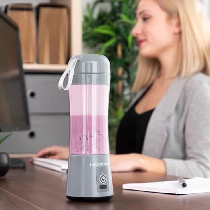 InnovaGoods wiederaufladbarer tragbarer Standmixer mit Becher, 0,38L, Tragegriff, USB-Ladung, LED-Anzeige, silber – Bild 5