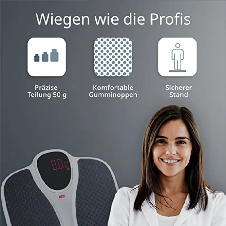 ADE Digitale Waage M316600 bis 200 kg, Extra breit, rutschfeste Wiegefläche, Red-Dot-Matrix-Display – Bild 2