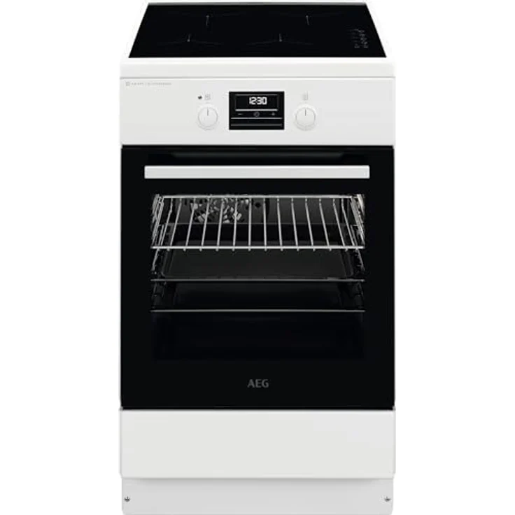 AEG Standherd mit Induktions-Kochfeld 50 cm / SteamBake-Feuchtigkeitszugabe / AirFry-Rost / Grill / A / Versenkknebel / Display mit Uhr / 2 Paar Teleskopschienen / Weiß - CIB56494BW – Bild 1
