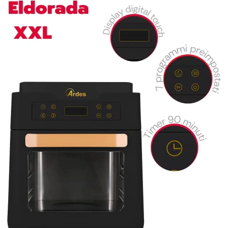 ARDES - Heißluftfritteuse und Hybrid-Kleinbackofen 12 Liter Air Fryer mit Automatikprogrammen und Zubehör zum Frittieren und Garen ohne Öl Höchsttemperatur 200 °C Modell Eldorada XXL AR1K3000 – Bild 2