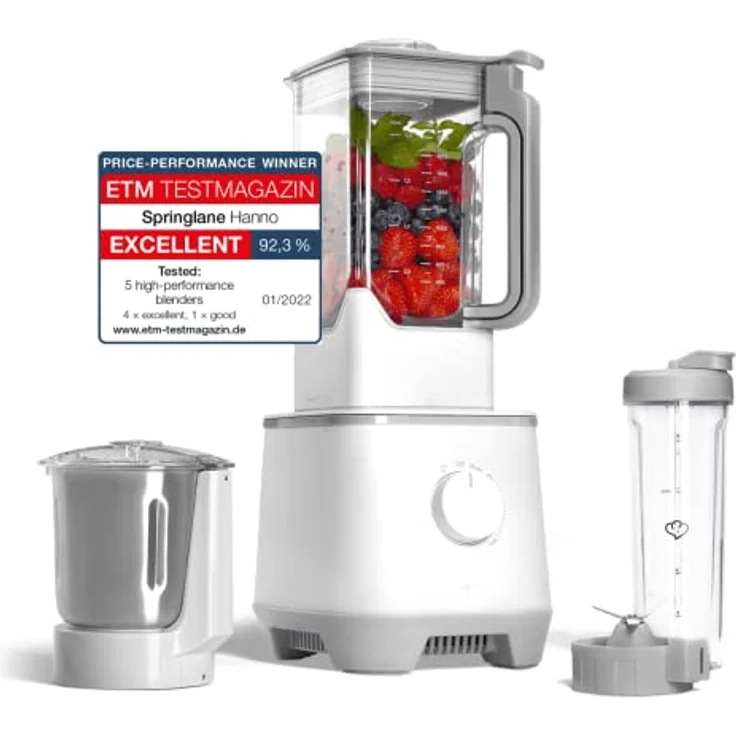 SPRINGLANE Hochleistungsmixer Hanno 2000 W, 32.000 U/min, 4 Programme, Selbstreinigungsfunktion, Standmixer mit 2,5 L Tritan-Behälter ohne BPA, inkl. Edelstahlmixbehälter & To-Go-Mixflasche – Bild 1