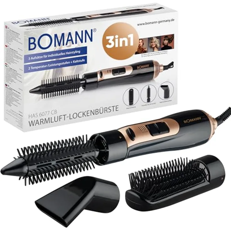 BOMANN HAS 6077 CB, 3-in-1 Warmluftbürste mit 3 Stylingaufsätzen, 2 Temperaturstufen, ergonomischer Griff, 800 W