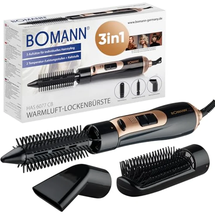 BOMANN HAS 6077 CB, 3-in-1 Warmluftbürste mit 3 Stylingaufsätzen, 2 Temperaturstufen, ergonomischer Griff, 800 W – Bild 1