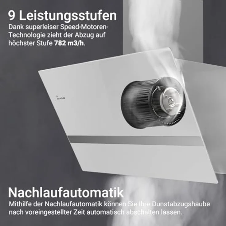 KKT KOLBE Dunstabzugshaube EASY6005WM, 60 cm, 782 cbm/h Umluft/Abluft, Kopffrei, Weiß Glas, Smart WiFi App, RGBW-LED-Beleuchtung, Energieeffizienzklasse A+++ – Bild 5