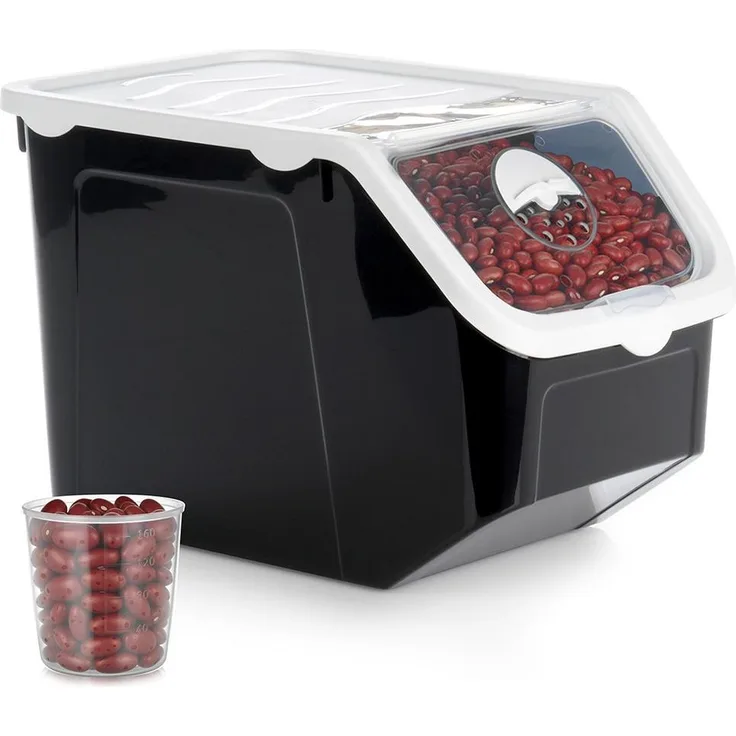 Vilde Aufbewahrungsbox für Obst und Gemüse, 12 L, schwarz, mit Klappdeckel und regelbarer Belüftung